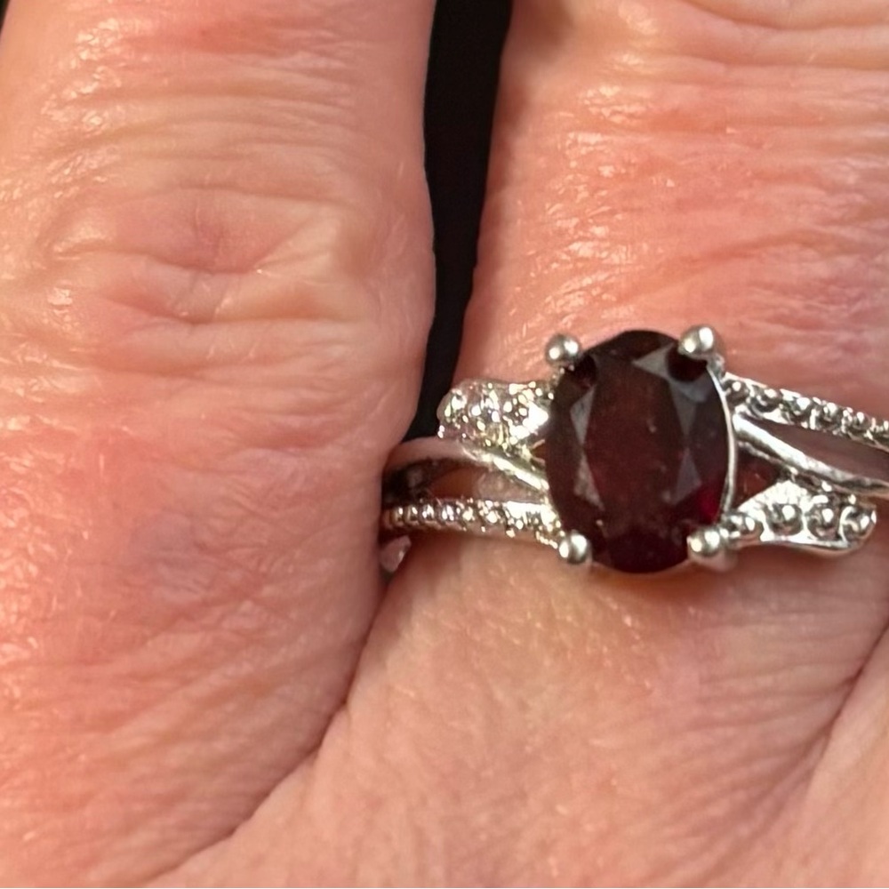 Silver Ring With Deep Red Gemstone - image 1